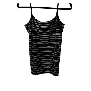 Ann Taylor Loft Outlet Women's Size L Sleeveless Cami Tank Black Silver Stripes